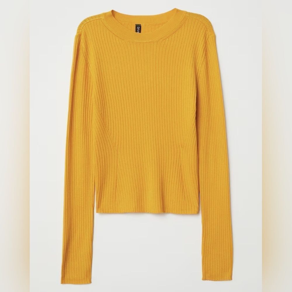 🩵H&M Divided Mustard Yellow Ribbed Long Sleeve Top Medium